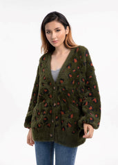 Women Button Down Fur Animal Print Sweater | Zarnesh