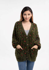 Women Button Down Fur Animal Print Sweater | Zarnesh