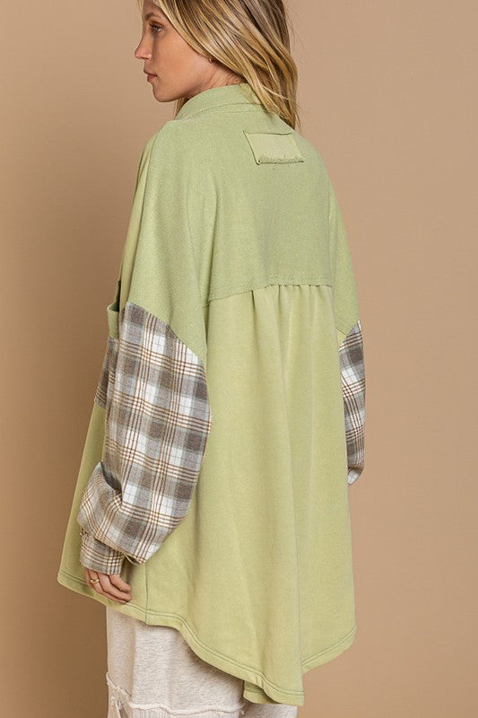 Women Long Sleeve with Plaid Detail Sleeve Shacket | Zarnesh