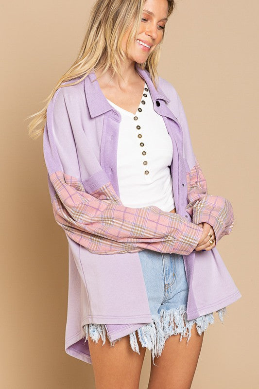 Women Long Sleeve with Plaid Detail Sleeve Shacket | Zarnesh