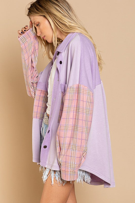 Women Long Sleeve with Plaid Detail Sleeve Shacket | Zarnesh