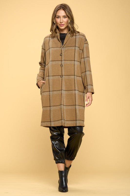 Women Plus Plaid Coat with Buttons and Pockets | Zarnesh