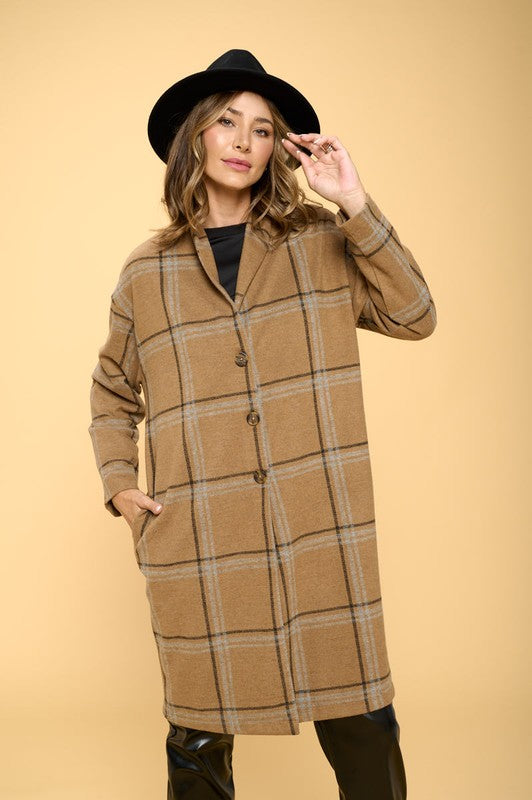 Women Plus Plaid Coat with Buttons and Pockets | Zarnesh