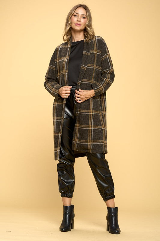 Women Plaid Coat with Buttons and Pockets | Zarnesh