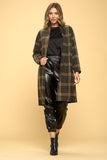Women Plus Plaid Knee Length Coat with Buttons and Pockets Zarnesh