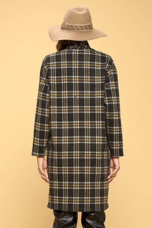 Women Plus Plaid Coat with Buttons and Pockets | Zarnesh