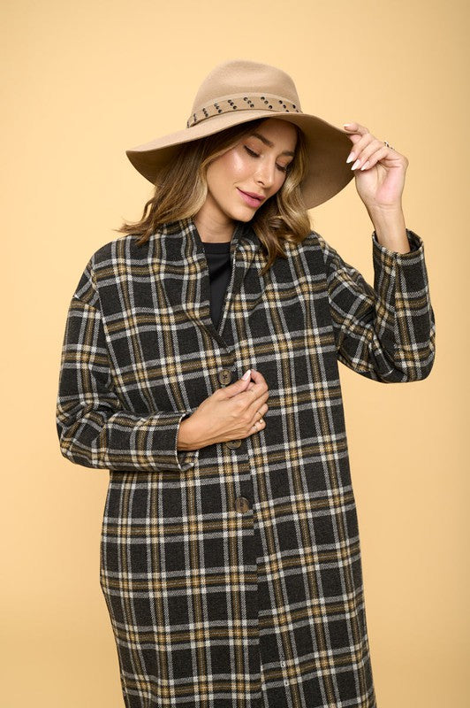 Women Plus Plaid Coat with Buttons and Pockets | Zarnesh