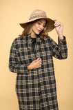 Women Plus Oversized Knee Length Buttons Pockets Plaid Coat Zarnesh