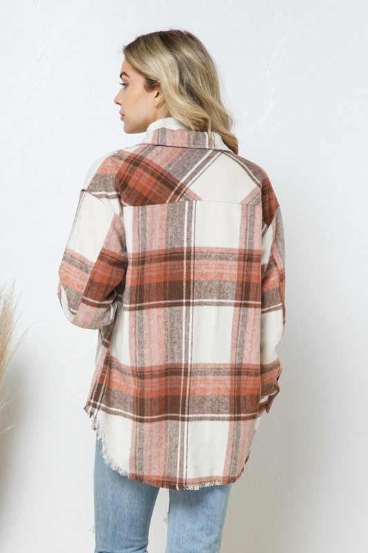 Women Yarn Dyed Plaid Shirt Jacket Shacket | Zarnesh