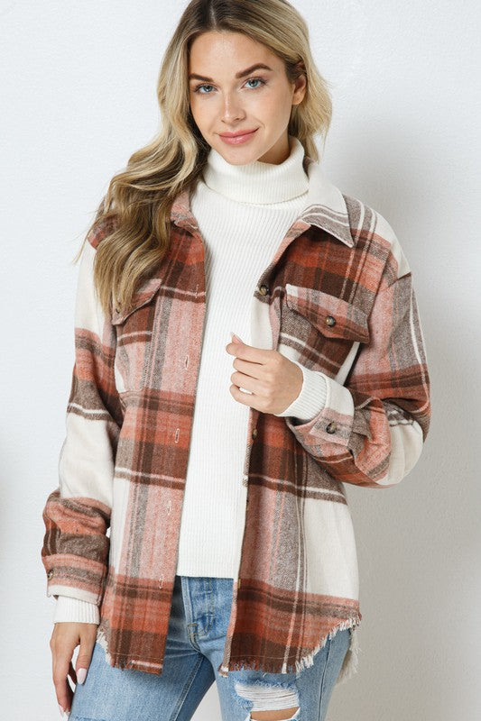 Women Yarn Dyed Plaid Shirt Jacket Shacket | Zarnesh