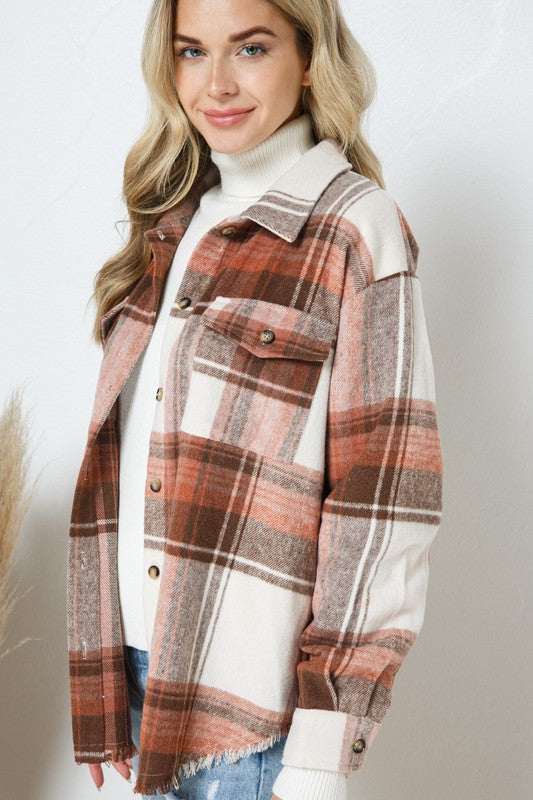 Women Yarn Dyed Plaid Shirt Jacket Shacket | Zarnesh