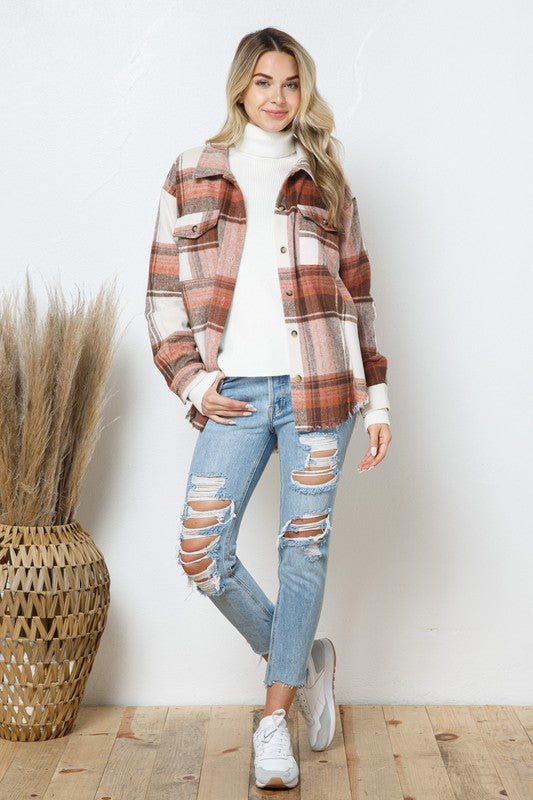 Women Yarn Dyed Plaid Shirt Jacket Shacket | Zarnesh