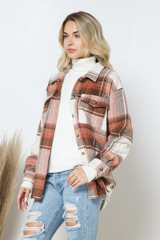 Women Yarn Dyed Plaid Shirt Jacket Shacket | Zarnesh