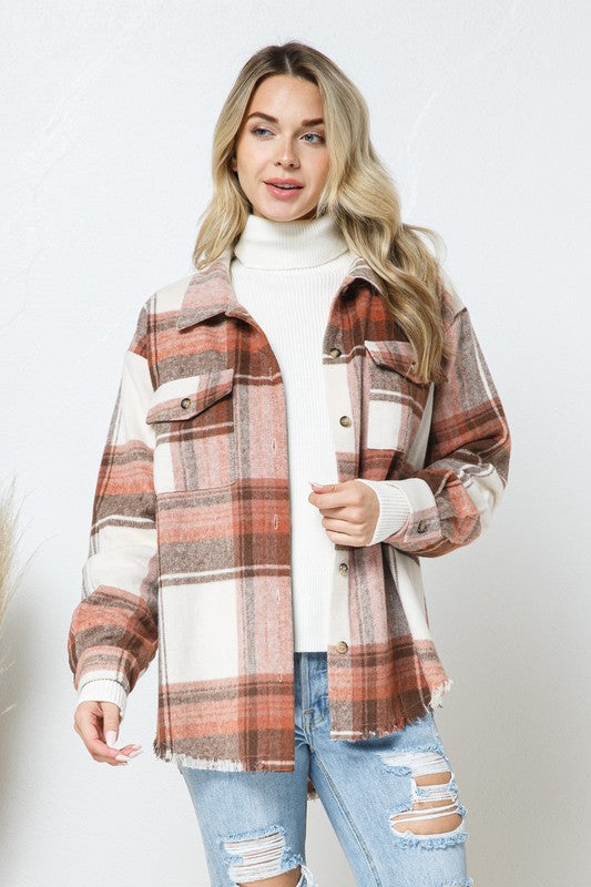 Women Yarn Dyed Plaid Shirt Jacket Shacket | Zarnesh