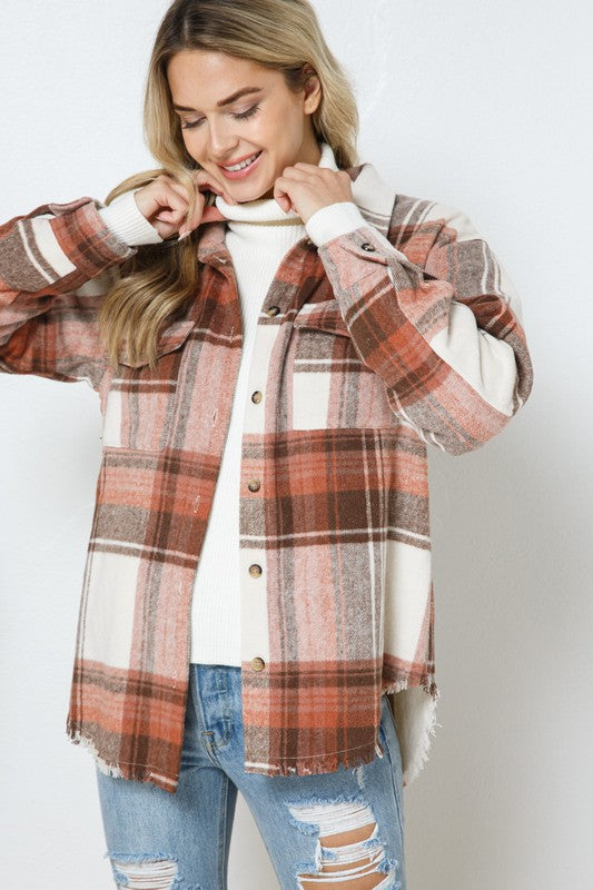 Women Yarn Dyed Plaid Shirt Jacket Shacket | Zarnesh