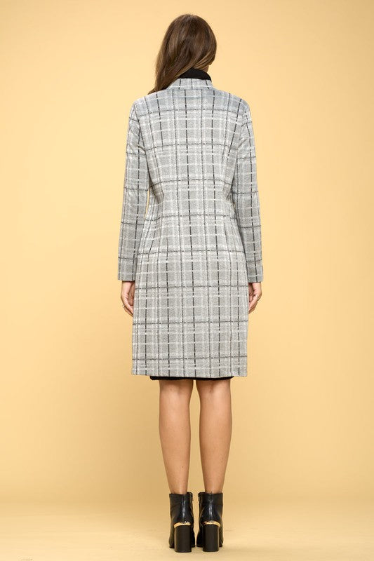 Women Plus Plaid Open Coat with Collar | Zarnesh