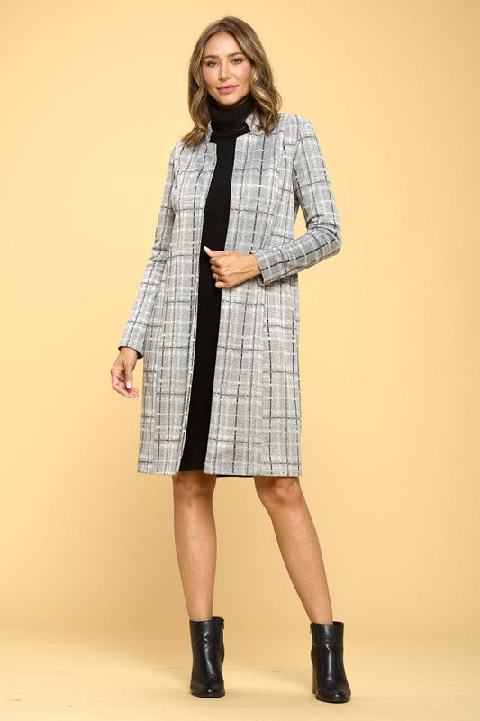 Women Plus Plaid Open Coat with Collar | Zarnesh