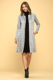 Women Plus Plaid Abstract Stripe Knee Length Collar Open Coat Zarnesh