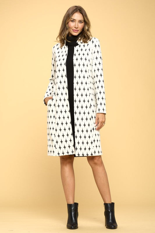 Women Knit Jacquard Open Coat | Zarnesh