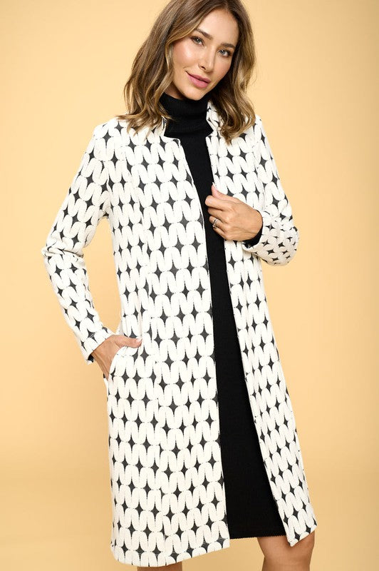 Women Knit Jacquard Open Coat | Zarnesh