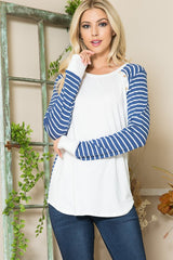 Women Viscoes Crepe Knit Jersey Stripe Button Top | Zarnesh