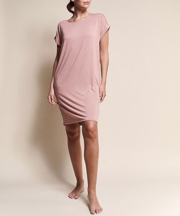 Women Silky Butter Soft Bamboo Straight Cut Crop Mini Dress Zarnesh