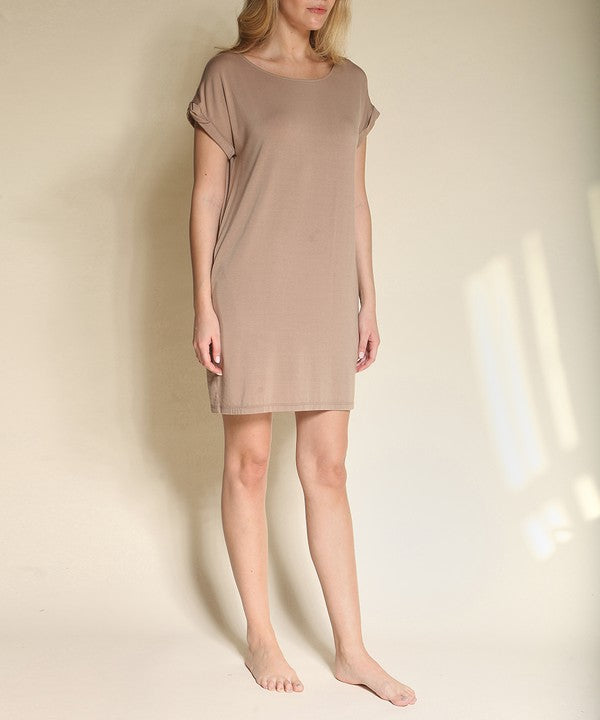 Women Silky Butter Soft Bamboo Straight Cut Crop Mini Dress Zarnesh
