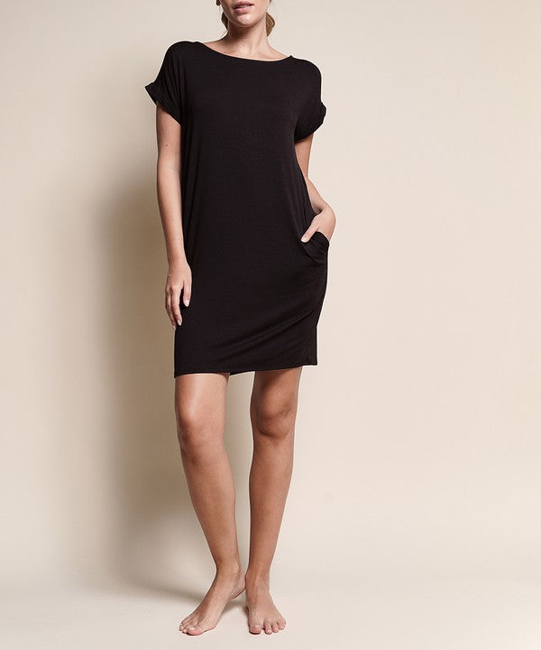 Women Silky Butter Soft Bamboo Straight Cut Crop Mini Dress Zarnesh