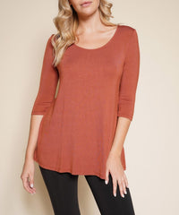 Women Bamboo U Neck Elbow Length Flared Bottom Tunic T Shirt Zarnesh