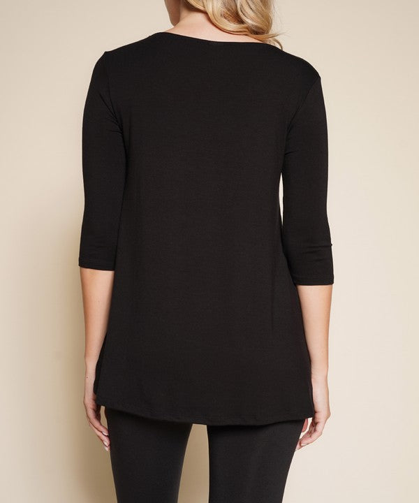 Women Bamboo U Neck Elbow Length Flared Bottom Tunic T Shirt Zarnesh