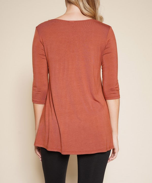 Women Bamboo U Neck Elbow Length Flared Bottom Tunic T Shirt Zarnesh