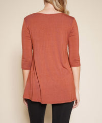 Women Bamboo U Neck Elbow Length Flared Bottom Tunic T Shirt Zarnesh