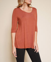 Women Bamboo U Neck Elbow Length Flared Bottom Tunic T Shirt Zarnesh