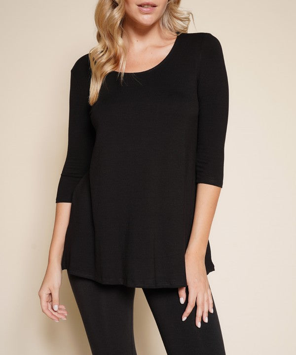 Women Bamboo U Neck Elbow Length Flared Bottom Tunic T Shirt Zarnesh