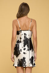 Women Cow Print Sleeveless Scoop Neck Cocktail Style Slip Dress Zarnesh