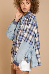 Plaid Print Chambray Half Zip Pullover Jacket | Zarnesh