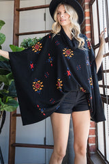 WOMEN'S AZTEC PRINT COWL NECK OVERSIZED PONCHO | ZARNESH