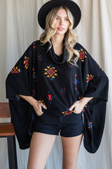 WOMEN'S AZTEC PRINT COWL NECK OVERSIZED PONCHO | ZARNESH