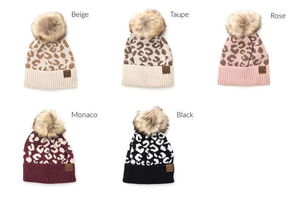 Women Leopard Fur Pom Beanie | Zarnesh