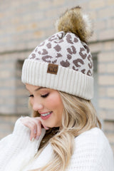 Women Leopard Fur Pom Beanie | Zarnesh