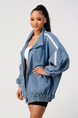 Women Casual Loose Fit Denim Stripe Jacket | Zarnesh