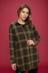 Women Plus Plaid Print Flannel Top with Hi-Lo Hem | Zarnesh