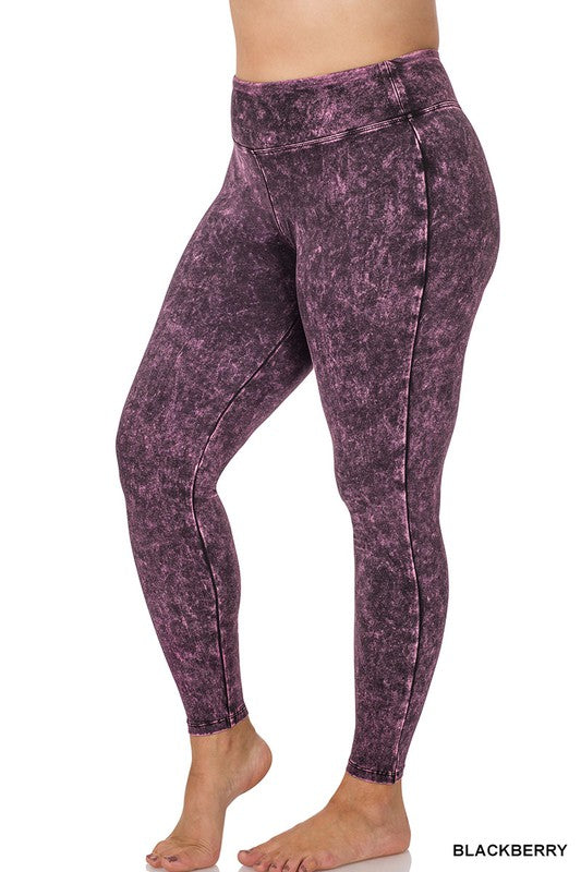 Women Plus Mineral Washed Wide Waistband Fitted Yoga Leggings Zarnesh