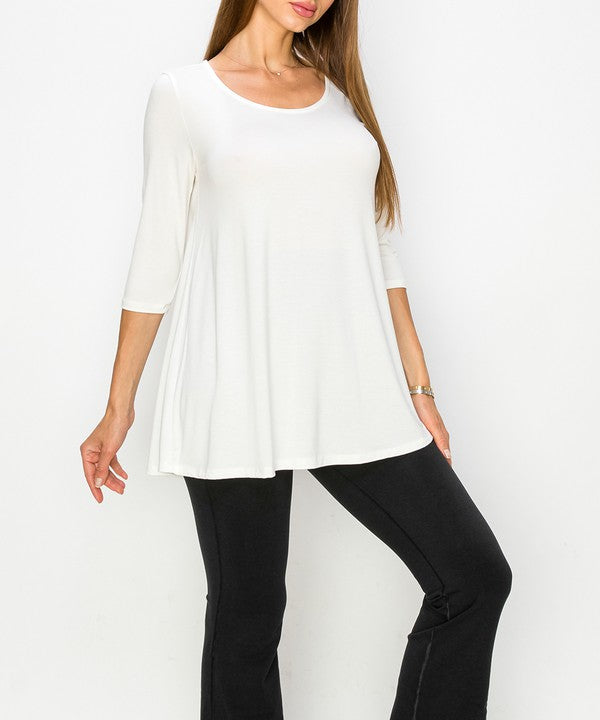 Women Bamboo U Neck Elbow Length Flared Bottom Tunic T Shirt Zarnesh