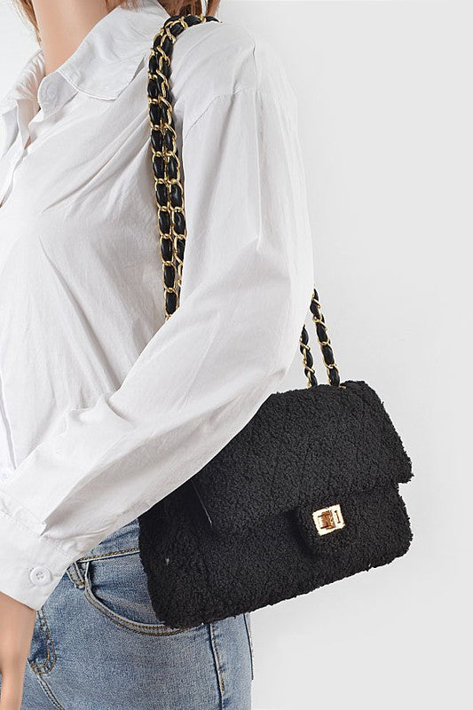 Women Versatile Quilted Faux Fur Shoulder Strap Bag Zarnesh