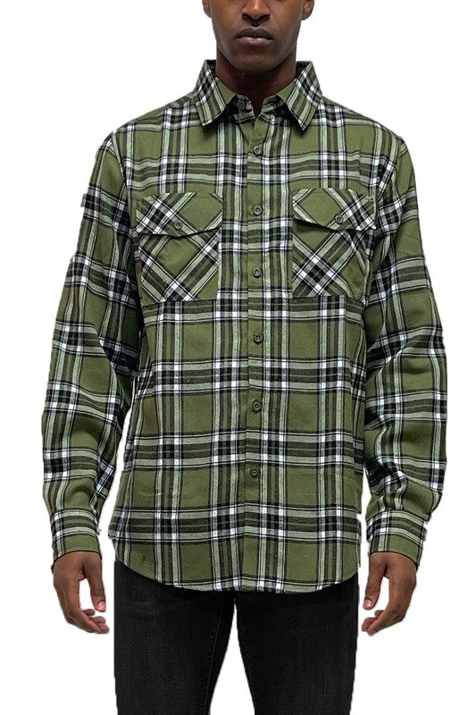 Men’s Full Plaid Checkered Flannel Long Sleeve Shacket | Zarnesh