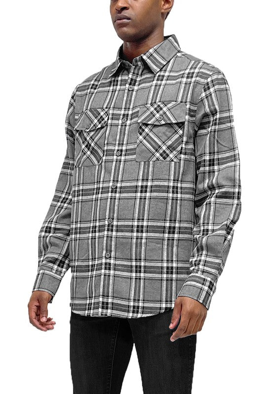 Men’s Full Plaid Checkered Flannel Long Sleeve Shacket | Zarnesh