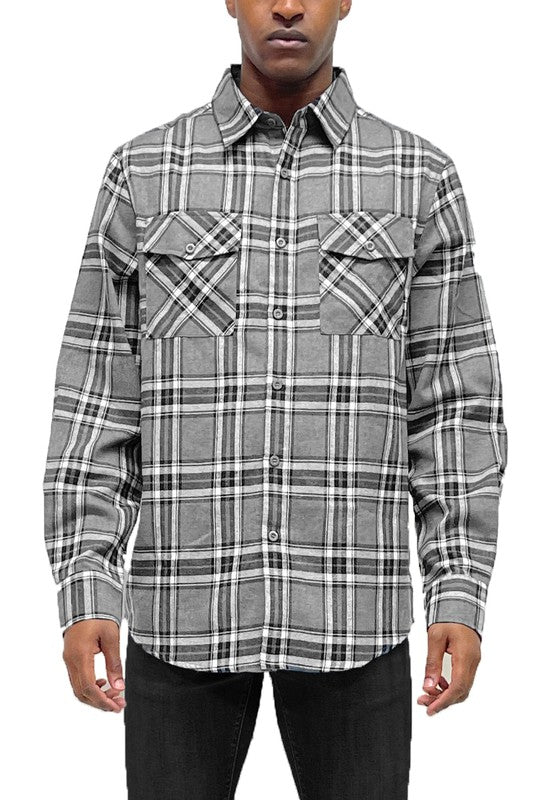 Men’s Full Plaid Checkered Flannel Long Sleeve Shacket | Zarnesh