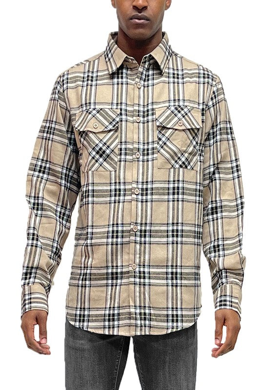 Men’s Full Plaid Checkered Flannel Long Sleeve Shacket | Zarnesh