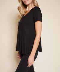 Women Bamboo V Neck Flared Open Bottom Short Sleeves T Shirt Zarnesh